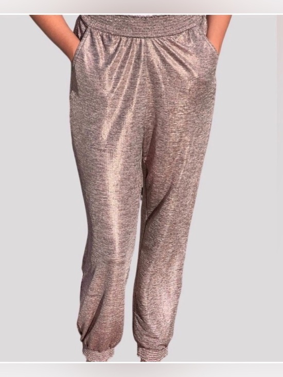 Anthropologie Pants - Anthropologie Metallic Joggers Melora Pink Rose Gold Elastic Waist Pants XS